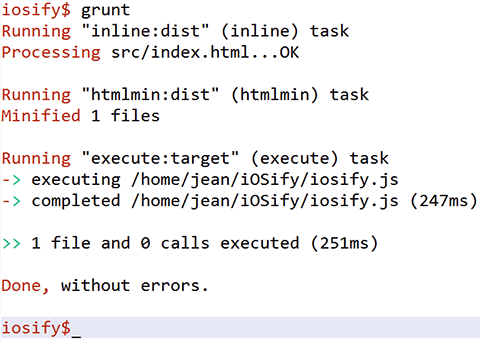 Grunt command result in terminal